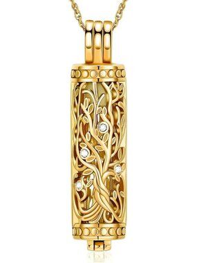 Tree of Life Cylinder Cremation Necklace for Ashes - Memorial Jewelry for Loved